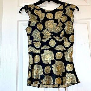 Forever 21 Black with Oriental Golden Pattern Sleeveles Top